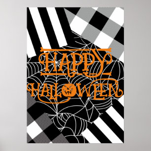 Poster Patchwork de teia de aranha preta e branca de Hall