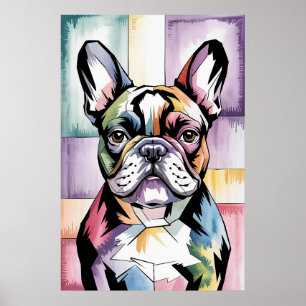 Poster Patchwork Frenchie Geométrico Neon Bulldog Francês