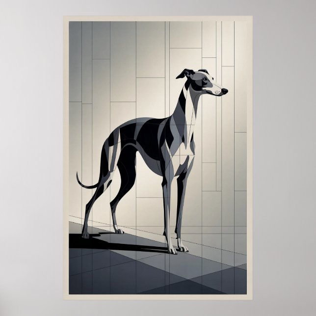 Poster Patchwork Greyhound - Cão Geométrico Esbelto (Frente)