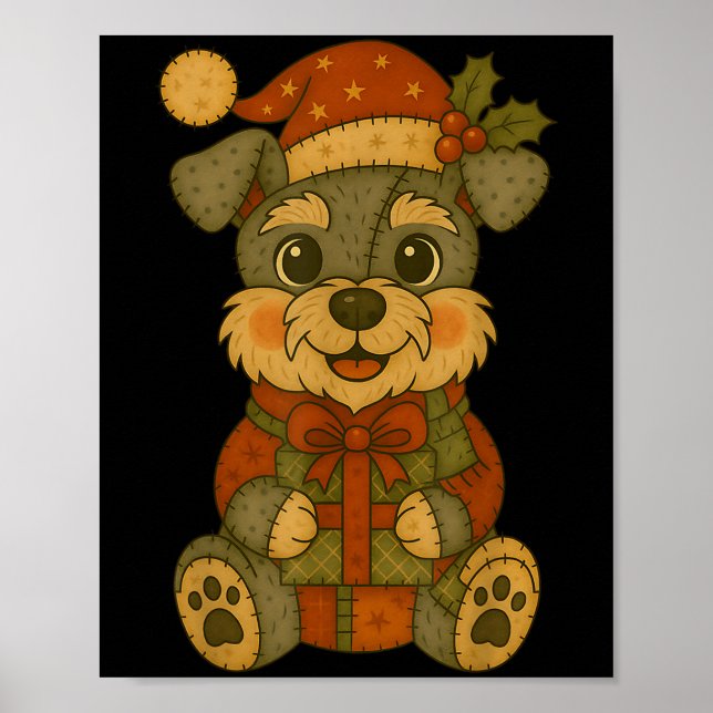 Poster Patchwork Schnauzer Dog With Santa Hat For Christm (Frente)