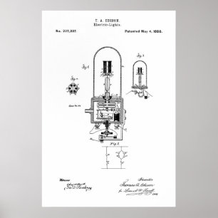 PÓSTER PATENT ART - EDISON LIGHT BULB - 1880
