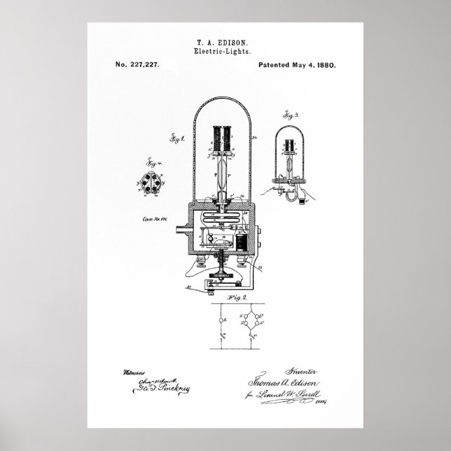 PÓSTER PATENT ART - EDISON LIGHT BULB - 1880 (Frente)