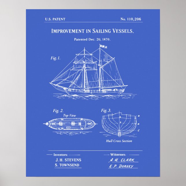 Poster Patent Sailing Vessel Blueprint (Frente)