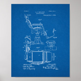 Póster Patente da Cadeira de Barber - Blueprint