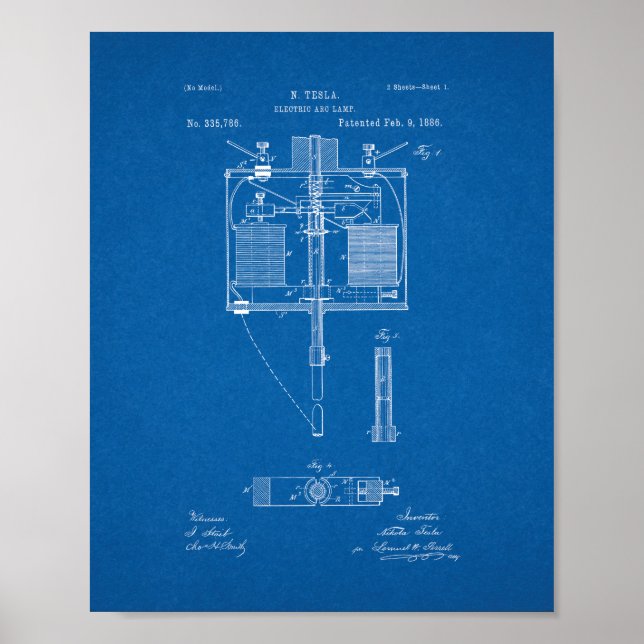 Póster Patente da lâmpada de arco elétrico - Blueprint (Frente)