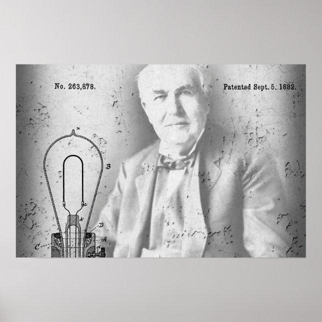 Poster Patente Da Lâmpada Elétrica - Edison 1882 (Frente)