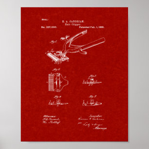 Póster Patente da tosquiadeira de cabelo - vermelho de
