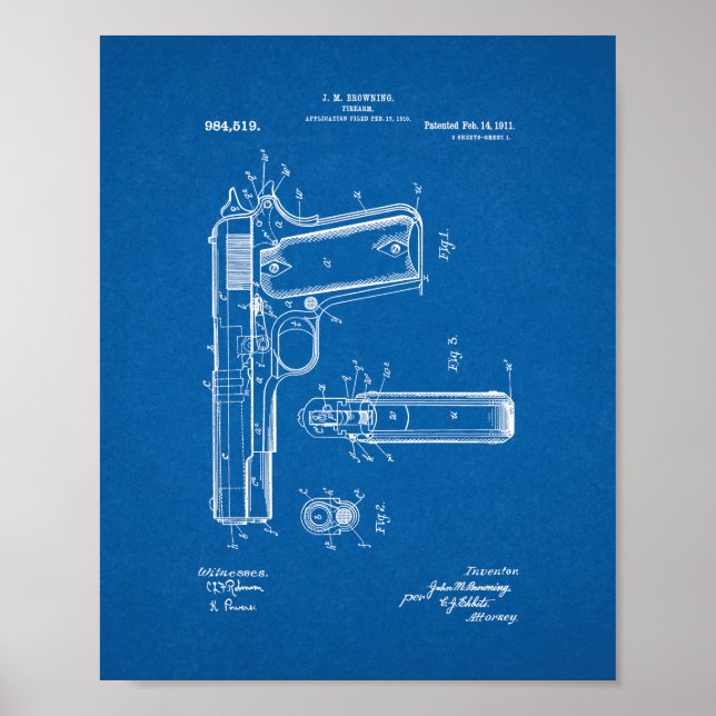 Poster Patente de Arma Colt 1911 - Blueprint (Frente)