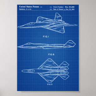 Póster Patente de avião YF-23 - Blueprint