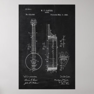 Poster Patente de Banjo de Quadro Chalkboard