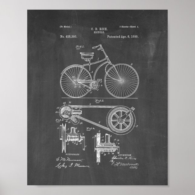 Póster Patente de Bicicleta - Quadro Alcalino (Frente)