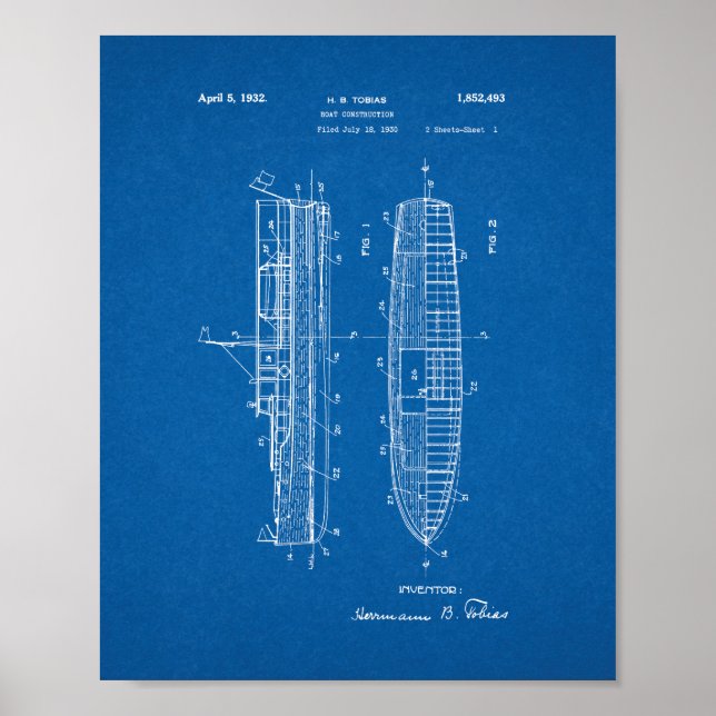 Póster Patente de construção de barcos - Blueprint (Frente)