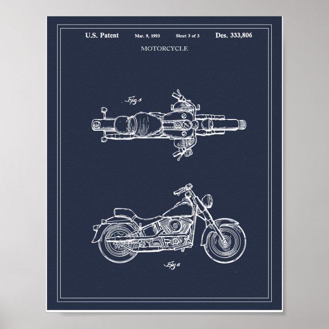 Poster Patente de motocicleta da Arte Blueprint da viagen (Frente)
