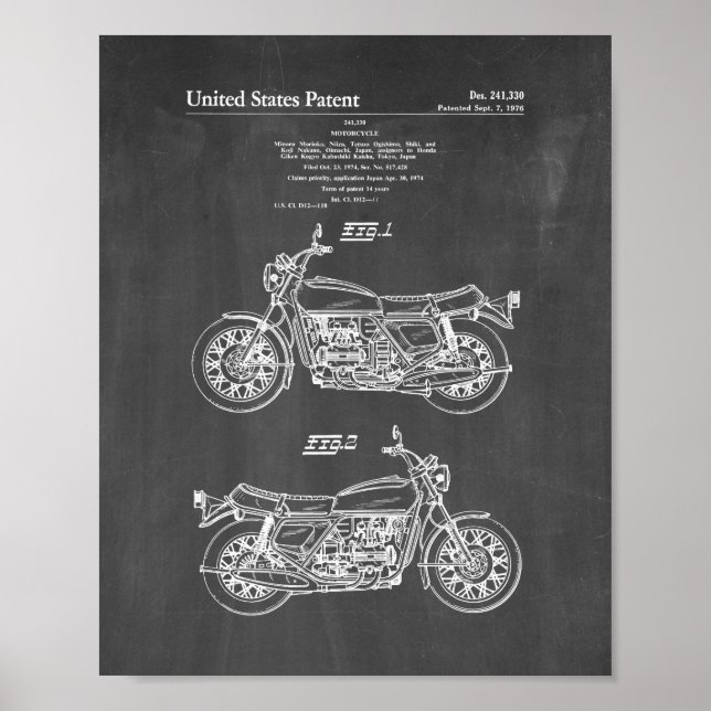 Poster Patente de motocicleta - quadro (Frente)