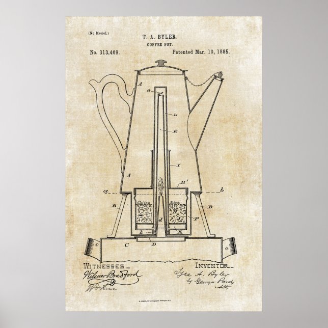 Poster patente de Pote de Impressão de café 1885 (Frente)
