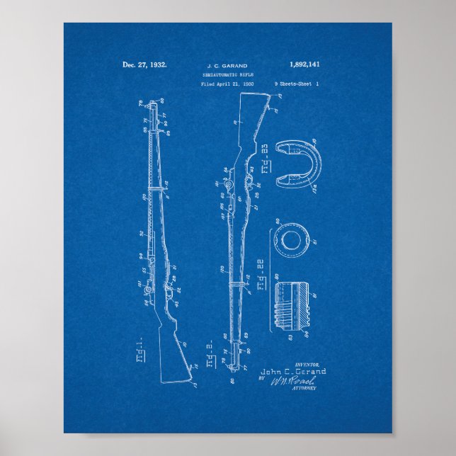 Póster Patente de Rifle Semiautomática - Blueprint (Frente)