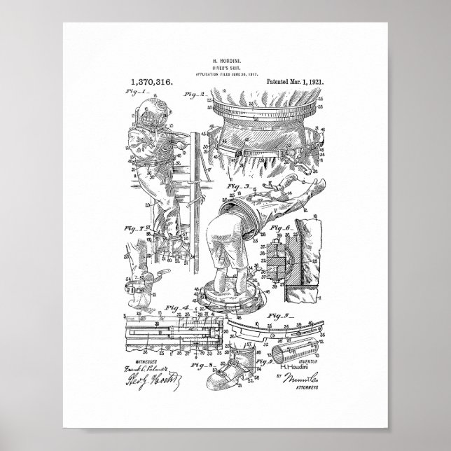 Poster Patente de Suit de Harry Houdini Diver (Frente)