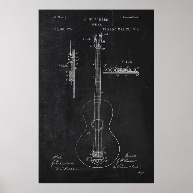 Póster Patente de Violão de Quadro Chalkboard (Frente)