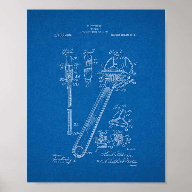Póster Patente de Wrench - Blueprint (Frente)