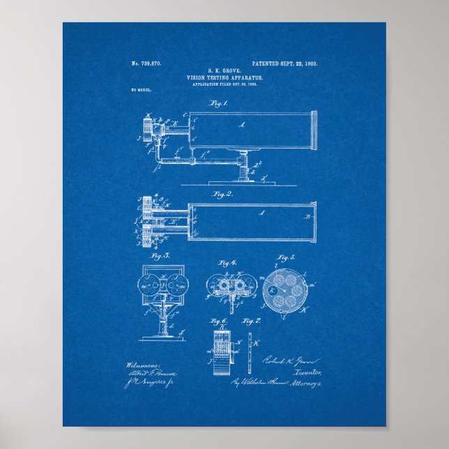 Póster Patente do aparelho de teste de visão - Blueprint (Frente)