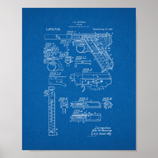 Poster Patente do Colt Woodsman Firearm - Blueprint (Frente)