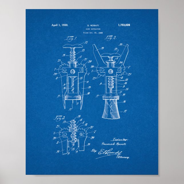 Poster Patente do Extrator de Cork - Blueprint (Frente)