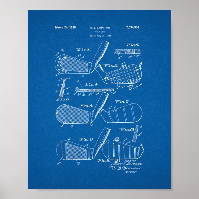 Póster Patente do Golf Club - Blueprint (Frente)