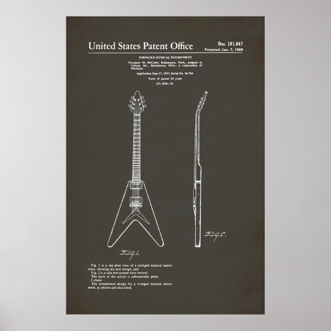 Poster Patente dos EUA - Gibson Flying V (Frente)