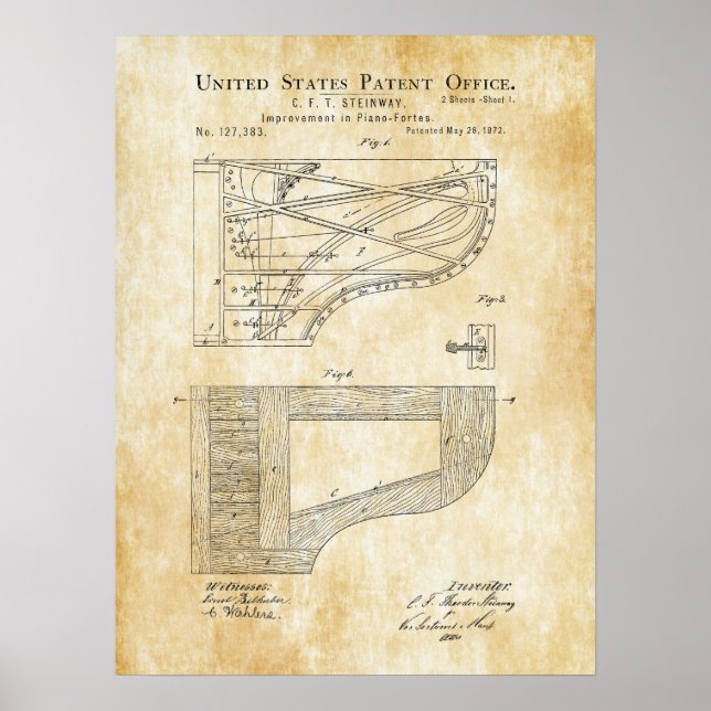 Poster Patente Forte De Piano Steinway 1872 (Frente)