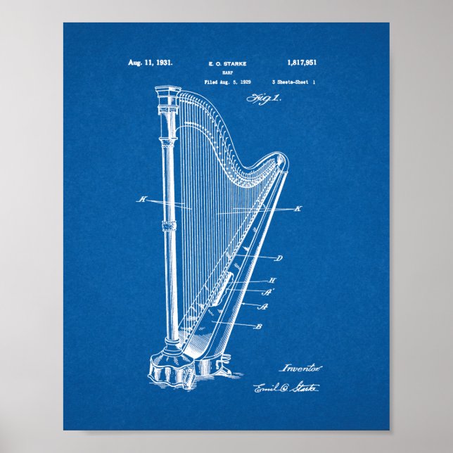 Póster Patente Harp - Blueprint (Frente)