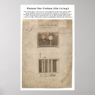 Póster Patente ORIGINAL para a gim de algodão (1794)