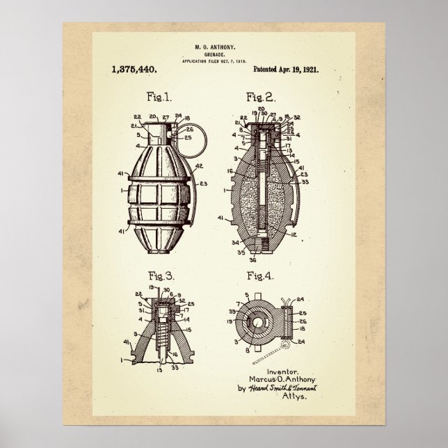 Poster Patente Vintage Grenade (Frente)