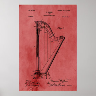 Póster Patente Vintage Rosa Harp