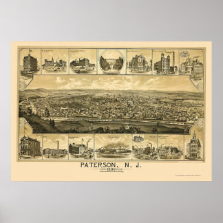Póster Paterson, Mapa Panorâmico NJ - 1880