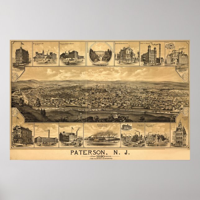 Poster Paterson New Jersey Railroad Natural Landmarks (Frente)