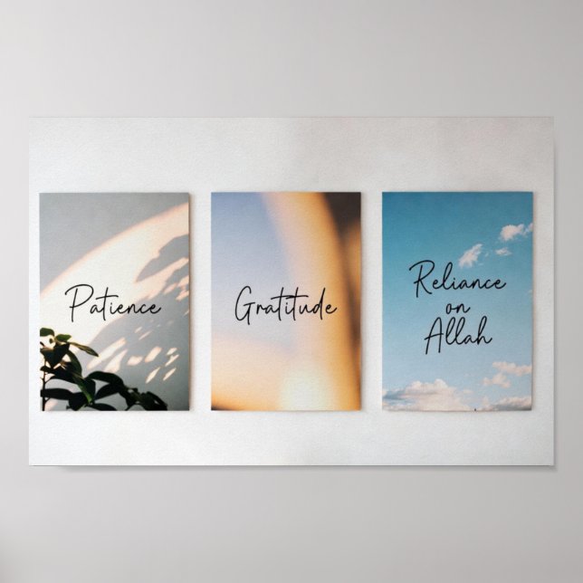 Poster Patience, Gratitude, Reliance | Minimalist Islamic (Frente)