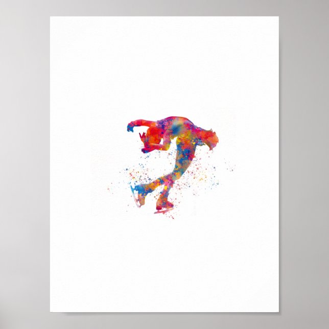 Poster Patinação no gelo aquarela (Frente)