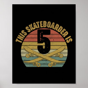 Poster Patinador de 5 anos de skate patinando no 5º anive