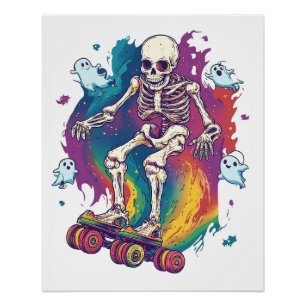 Póster Patinadora Esqueletal Sobre Rodas