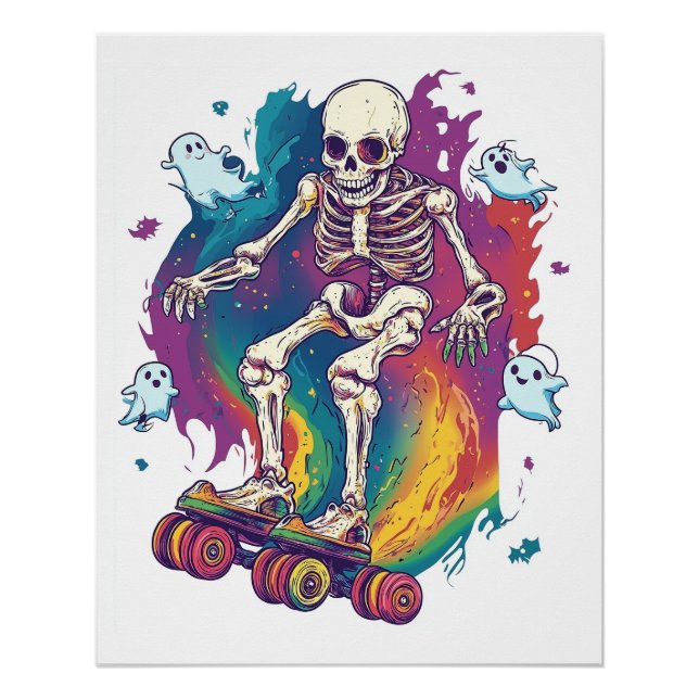 Póster Patinadora Esqueletal Sobre Rodas (Frente)