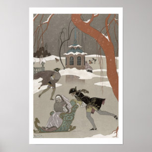 Póster Patinagem no gelo no lago congelado, ilustração