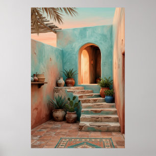 Poster Pátio do Deserto Turquesa Boho, Escada Rústica 