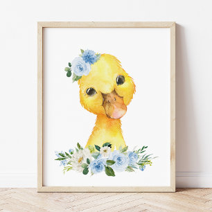 Poster Pato, Animais De Fazenda, Flores Azuis, Enfermeiro