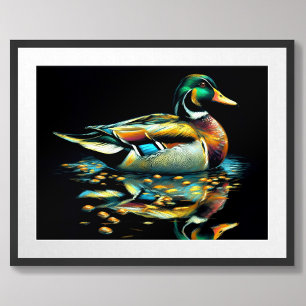 Poster Pato de Desenho de Pastel na Água