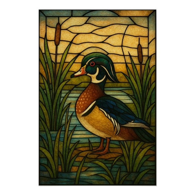 Póster Pato de Madeira Vidro Pintado (Frente)