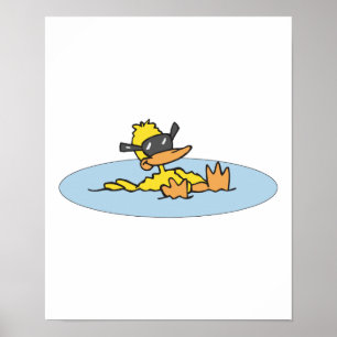 Póster pato de natação com óculos de sol