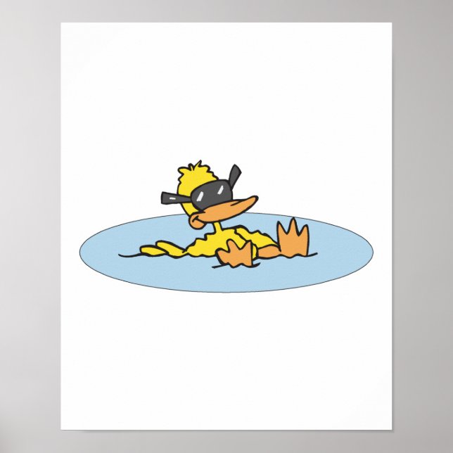 Póster pato de natação com óculos de sol (Frente)