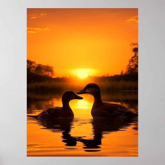 Poster Pato de Pôr do Sol Encantador (Frente)
