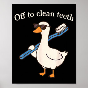 Poster Pato Dentista Engraçado Limpa os Dentes