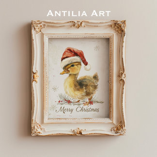 Poster Pato do Cartão Saudável de Natal em Santa Hat